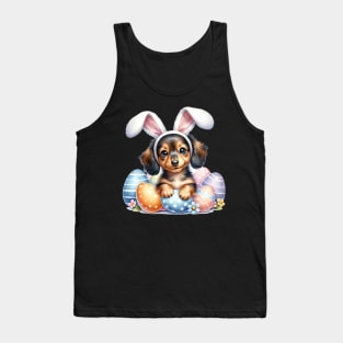 Puppy Dachshund Bunny Ears Easter Eggs Happy Easter Day Tank Top